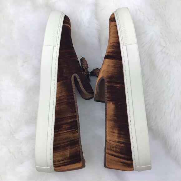 Superglamourous LOUIS Wrinkle Velvet Skate Style Slip On Shoe in Caramel - Picture 13 of 16